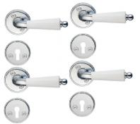 Beslagsboden vintage indend�rs d�rgreb inkl n�gleskilt - Krom/hvid - S�t � 4 stk