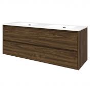 Sanibell Proline 140 m�bels�t m/2 skuffer og dobbeltvask - Uden hanehul - Cabana eg