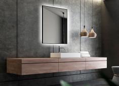 Frida firkantet spejl m/backlight og sort ramme - 60 cm