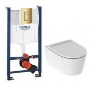 Geberit ONE RIMLess toiletpakke inkl. s�de m/soft-close, cisterne og b�rstet messing betjening