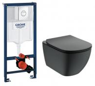 Ideal Standard Tesi mat sort toiletpakke inkl. s�de/soft-close, cisterne og krom betjening