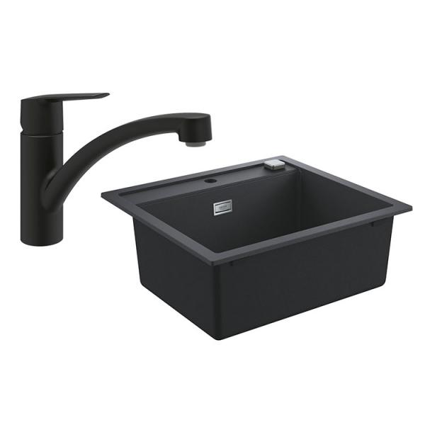 Grohe K700 k&oslash;kkenvask i komposit m/Start k&oslash;kkenvandhane i mat sort