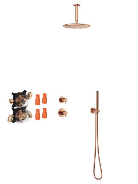 Damixa Silhouet DS 2 komplet brusesystem til indbygning - B&oslash;rstet kobber PVD