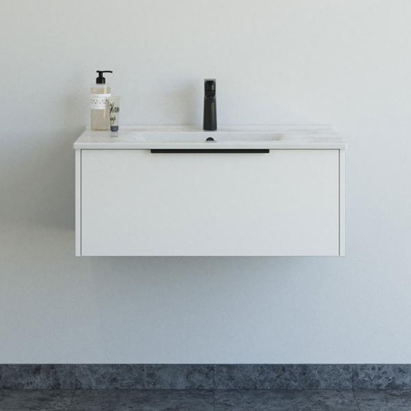 Dansani Mido+ Classic 81 m&oslash;bels&aelig;t m/Amber vask og 1 skuffe - Mat hvid