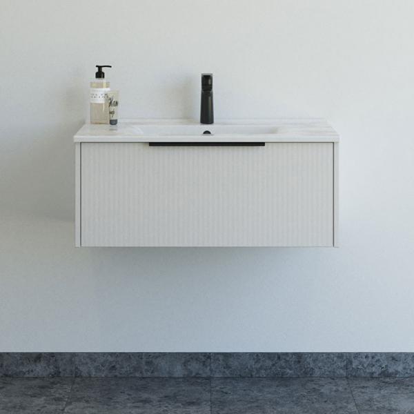 Dansani Mido+ Classic 81 m&oslash;bels&aelig;t m/Amber vask og 1 skuffe - Striber/mat sand