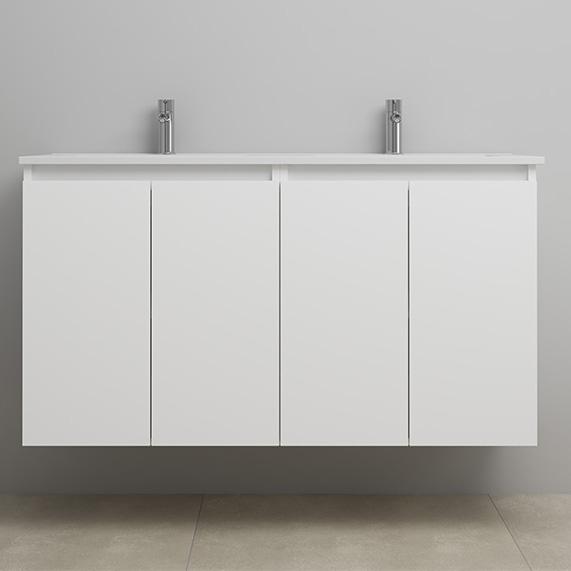 Sanibell Online 121 m&oslash;bels&aelig;t m/4 grebsfri l&aring;ger og dobbeltvask - Mat hvid - Flatpack