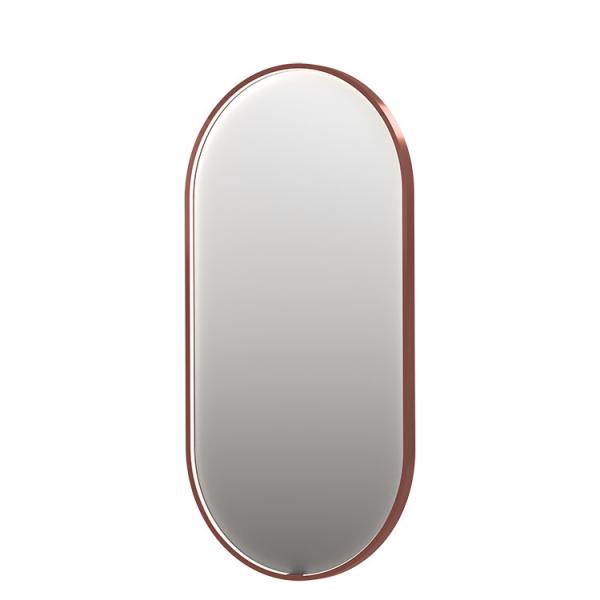 Sanibell Ink SP28 ovalt spejl m/lys, varme og sensor 50 x 100 cm - B&oslash;rstet kobber