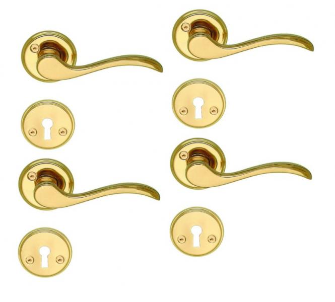 Beslagsboden vintage indend&oslash;rs d&oslash;rgreb inkl n&oslash;gleskilt - Poleret messing - S&aelig;t &aacute; 4 stk