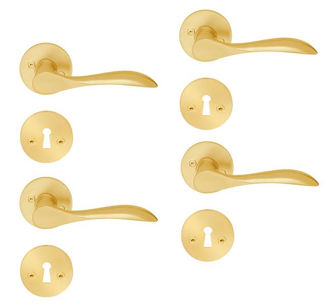 Beslagsboden indend&oslash;rs d&oslash;rgreb inkl n&oslash;gleskilt - B&oslash;rstet messing - S&aelig;t &aacute; 4 stk