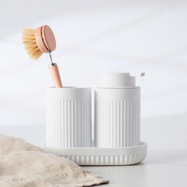 Beslagsboden Wave s&aelig;t m/s&aelig;bedispenser og krus - Mat hvid