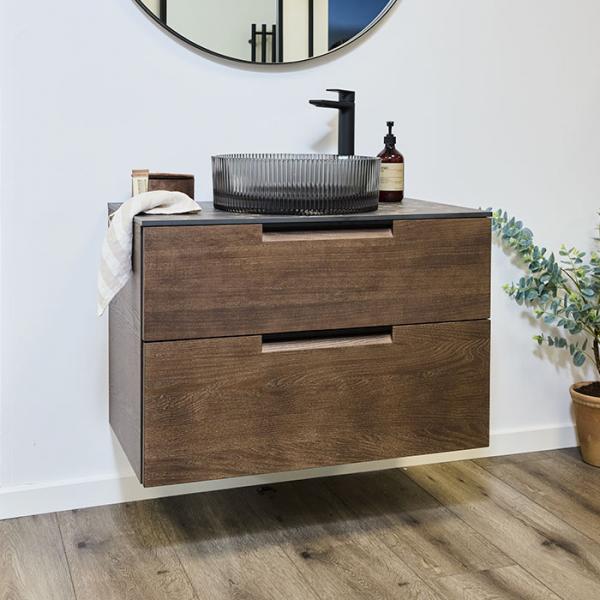 Cass&oslash;e Crown Grip 80 m&oslash;bels&aelig;t m/skuffer, bordplade og glasvask - Brun ask