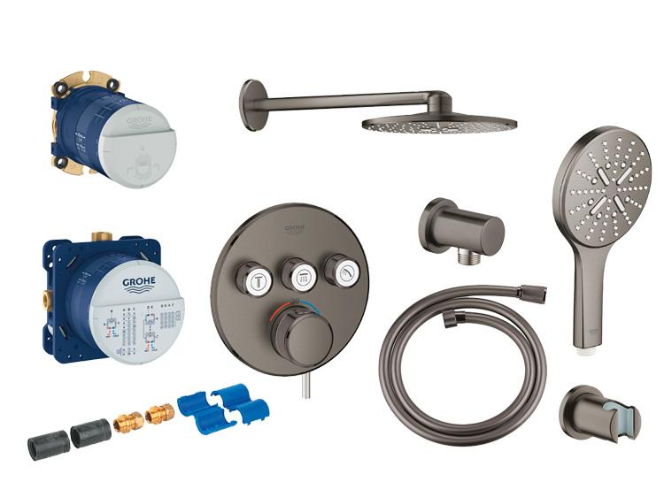 Grohe SmartControl komplet brusesystem m/SmartActive brus til indbygning - B&oslash;rstet Hard Graphite