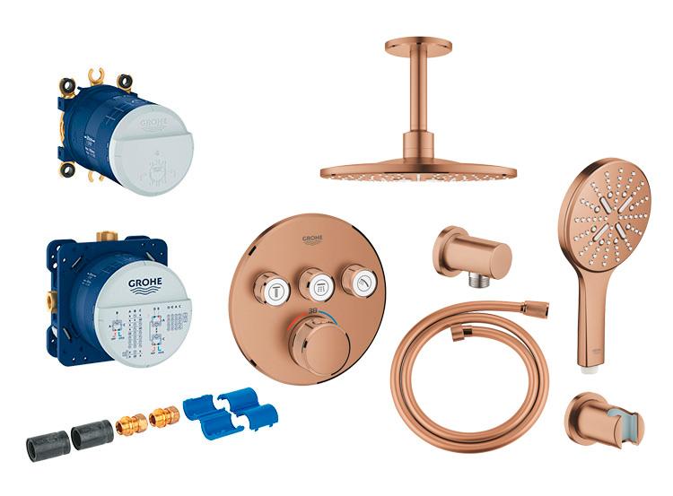 Grohe SmartControl komplet brusesystem med SmartActive brus til indbygning/loft - B&oslash;rstet Warm Sunset