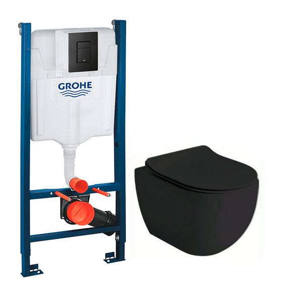 Lavabo Glomp Mat sort Mini rimless toiletpakke inkl. s&aelig;de m/soft-close, cisterne og mat sort betjening