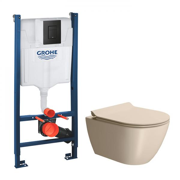 GSI Pura Creta 50 toiletpakke inkl. s&aelig;de m. softclose, cisterne og mat sort betjening