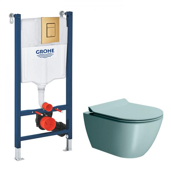 GSI Pura Ghiaccio 50 toiletpakke inkl. s&aelig;de m. softclose, cisterne og messing betjening