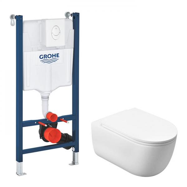 Cass&oslash;e Silent rimless mat hvid toiletpakke inkl. s&aelig;de m/SoftClose, cisterne og betjening i hvid