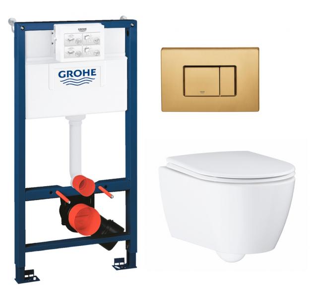 Grohe Essence Rimless toiletpakke inkl. s&aelig;de m/soft-close, mellem cisterne og messing betjening