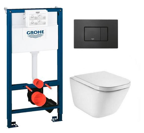 Laufen Roca Gap RIMless toiletpakke inkl. s&aelig;de m/soft-close, mellem cisterne og mat sort betjening