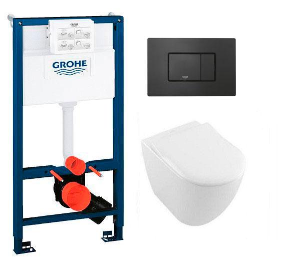 Villeroy & Boch Subway 2.0 m/RIMless og C+ toiletpakke inkl. s&aelig;de m/soft-close, mellem cisterne og mat sort betjening