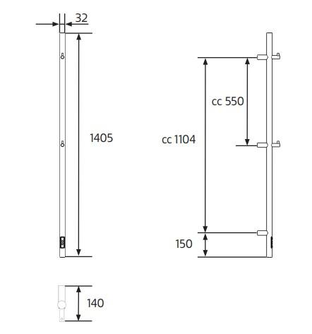 Hafa Grace h&aring;ndkl&aelig;det&oslash;rrer - 7,5x140,5 cm - Rustfrit st&aring;l
