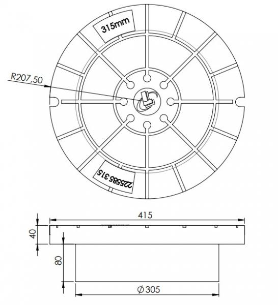 Lauridsen 315 mm d&aelig;ksel t/ kegle med fals - 1,5 tons