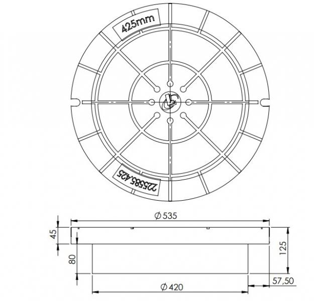 Lauridsen 425 mm d&aelig;ksel t/ kegle med fals - 0,7 tons