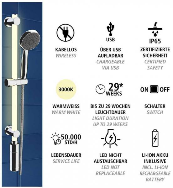 Wenko bruses&aelig;t med LED brusestang - &Oslash;100