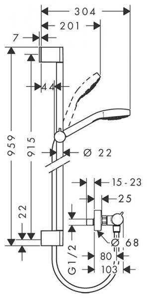 hansgrohe Croma Select E Vario brusesystem m/EcoStat Comfort - Hvid/krom