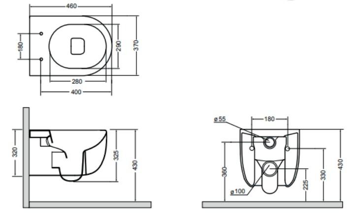 Lavabo Glomp Mini rimless v&aelig;gh&aelig;ngt toilet - Mat sort