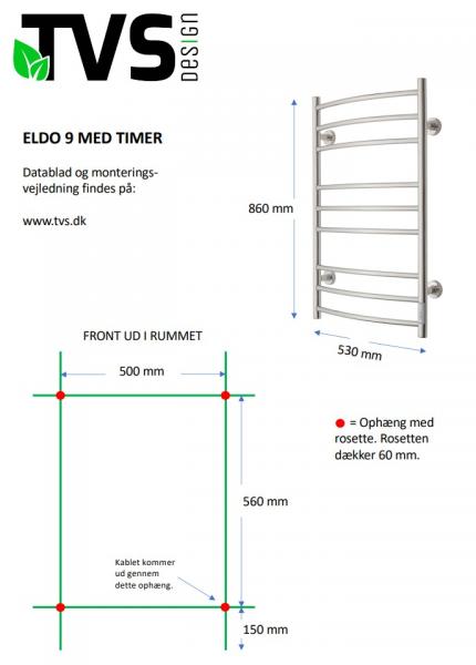 TVS Eldo 9 h&aring;ndkl&aelig;det&oslash;rrer m/timer - 53x86 cm - Sort