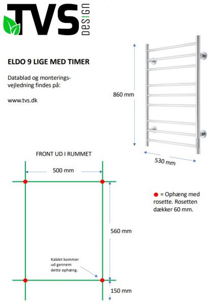 TVS Eldo 9 h&aring;ndkl&aelig;det&oslash;rrer lige - 53x86 cm - Poleret rustfrit st&aring;l