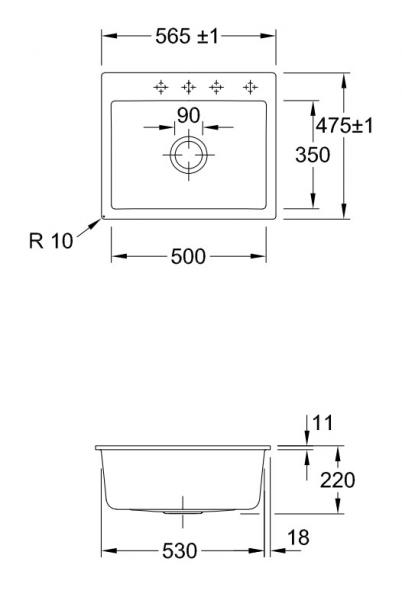 Villeroy & Boch Subway 60 S Flat k&oslash;kkenvask i porcel&aelig;n t/planlimning