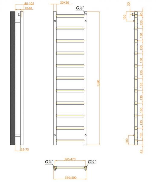 Kriss Manisa H&aring;ndkl&aelig;det&oslash;rrer - 50x139 cm - Sort
