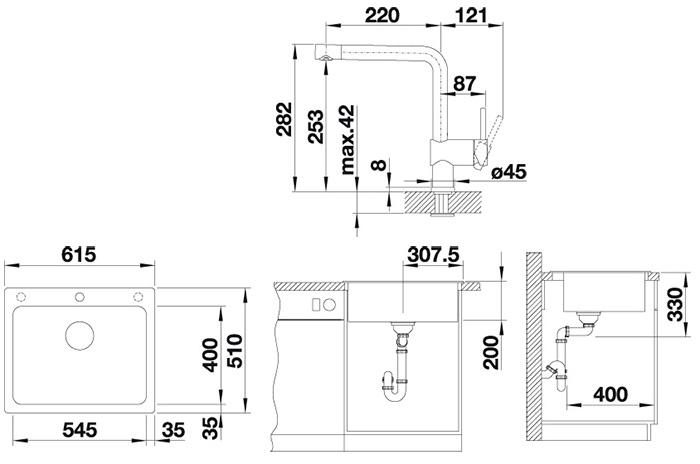 Blanco Naya 6 UX k&oslash;kkenvask m/Linus k&oslash;kkenarmatur - Satin gold/Soft white