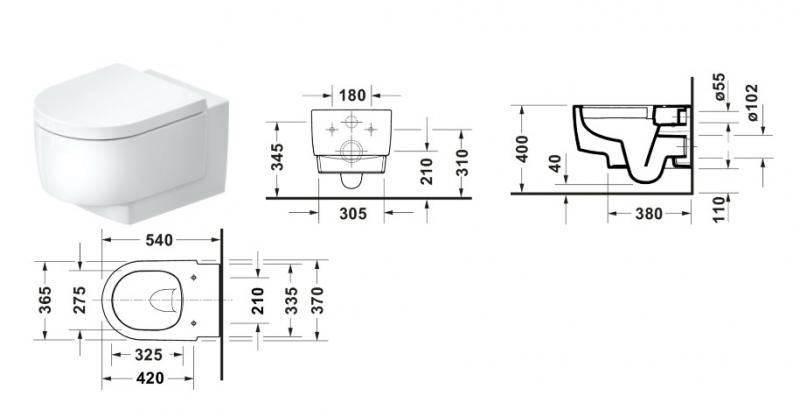 Duravit Balcoon v&aelig;gh&aelig;ngt toilet m/Rimless og DuraShield - Ler Terra