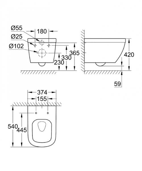 Grohe Euro v&aelig;gh&aelig;ngt toilet m/rimless