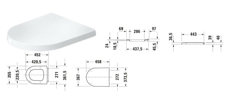 Duravit Balcoon toilets&aelig;de m/SoftClose og QuickRelease - Hvid