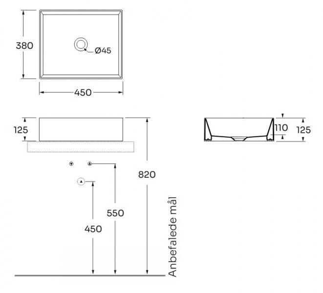 Lavabo Elegance SQ 45 fritst&aring;ende bowlevask - Uden overl&oslash;b - Perl&eacute;