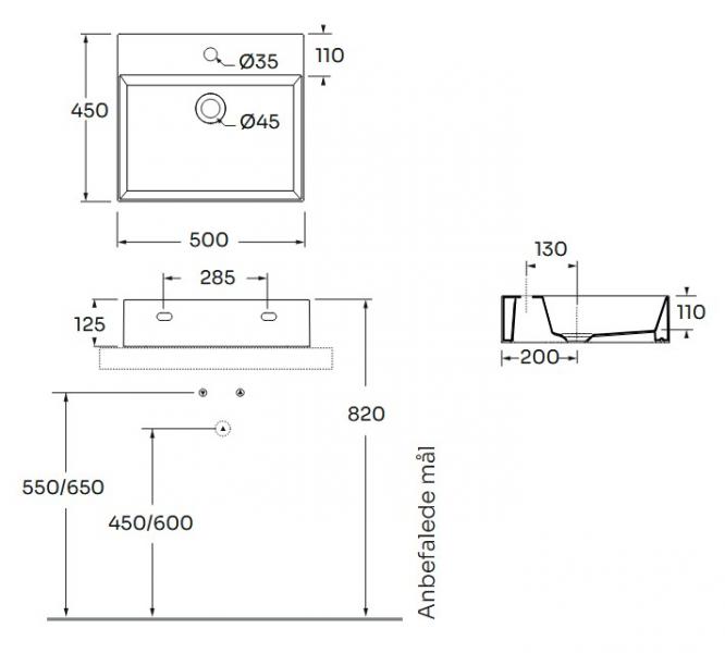 Lavabo Elegance SQ 50 h&aring;ndvask t/v&aelig;g eller m&oslash;bel - Uden overl&oslash;b - Royal blue