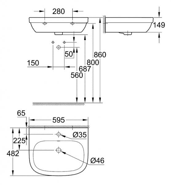 Grohe Euro 60 h&aring;ndvask t/v&aelig;g - 1 hanehul
