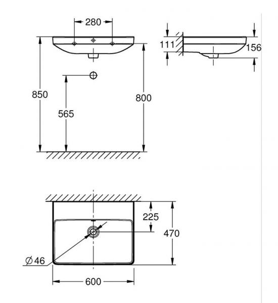 Grohe Euro 2.0 60 h&aring;ndvask t/v&aelig;g - Uden hanehul - HyperClean