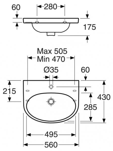 Gustavsberg Nautic 55 h&aring;ndvask t/v&aelig;g - Uden overl&oslash;b - 1 hanehul - Ceramic+