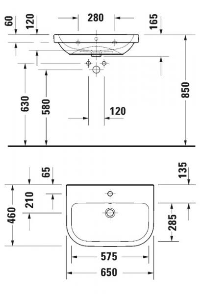 Duravit D-code 65 h&aring;ndvask t/v&aelig;g - 1 hanehul