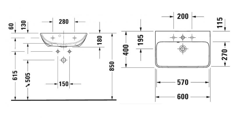 Duravit Me by Starck 60 Compact h&aring;ndvask t/v&aelig;g
