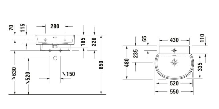 Duravit Balcoon 55 h&aring;ndvask t/v&aelig;g - 1 hanehul - Ler terra - DuraShield