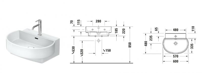 Duravit Balcoon 60 h&aring;ndvask t/v&aelig;g - 1 hanehul - Ler Terra