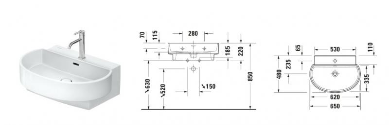 Duravit Balcoon 65 h&aring;ndvask t/v&aelig;g - 1 hanehul - DuraShield - Ler terra