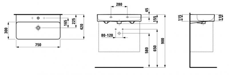 Laufen Val compact 75 h&aring;ndvask t/v&aelig;g eller m&oslash;bel - 1 hanehul