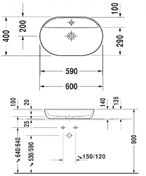 Duravit Luv 60 fritst&aring;ende bowlevask - 1 hanehul - Uden overl&oslash;b